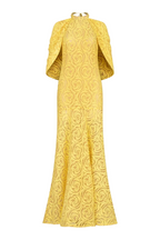 Evangels Floral Jacquard Cape Maxi Dress