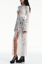 Flowering Girl Women Lace Up Split Midi Dress