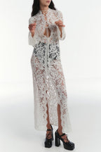 Flowering Girl Women Lace Up Split Midi Dress
