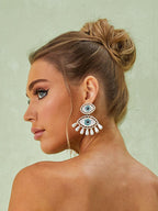 Flowering Girl Women Eye Pearls Earrings