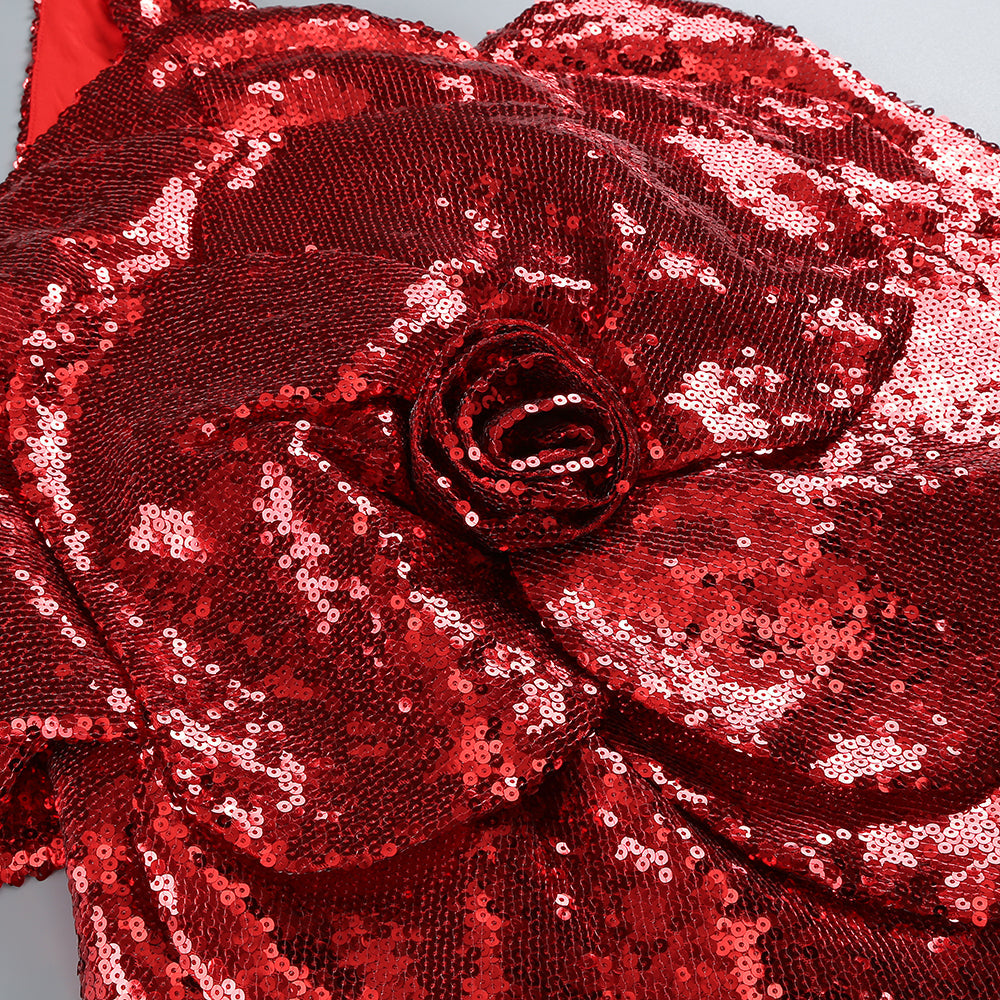 Flowering Girl Women RED FLORAL-EMBELLISHED SEQUINED MINI DRESS