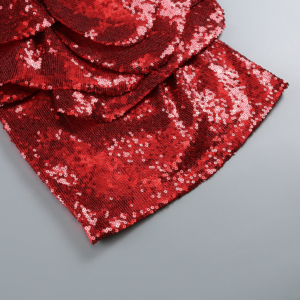 Flowering Girl Women RED FLORAL-EMBELLISHED SEQUINED MINI DRESS