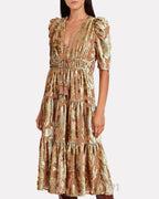 Flowering Girl Women loretta metallic devoré gold midi dress