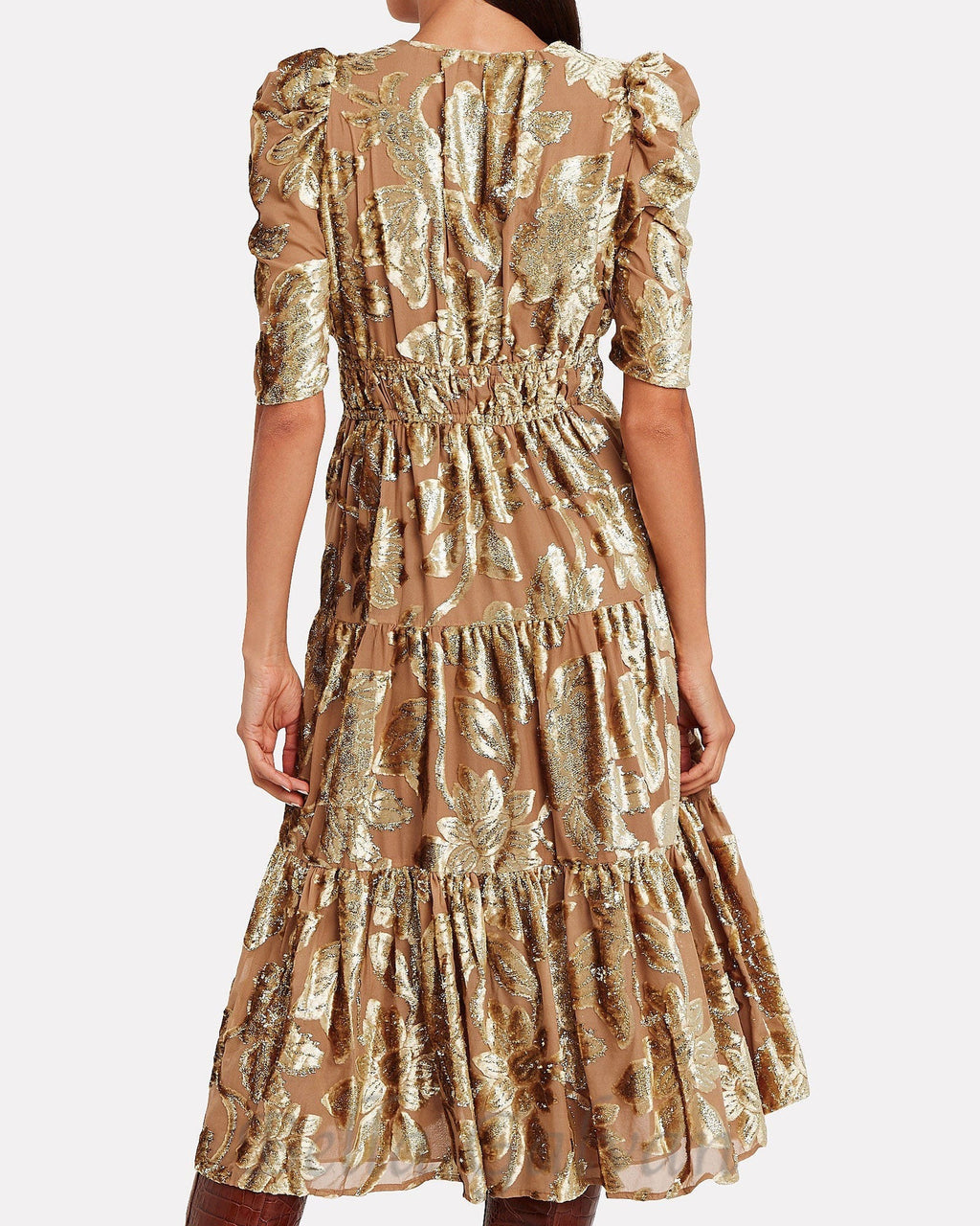 Flowering Girl Women loretta metallic devoré gold midi dress