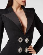 Flowering Girl Women melissa v neck long blazer dress in black