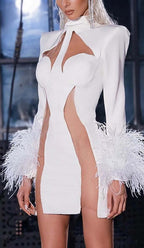 Flowering Girl Women Feather Bandage Mini Dress-White