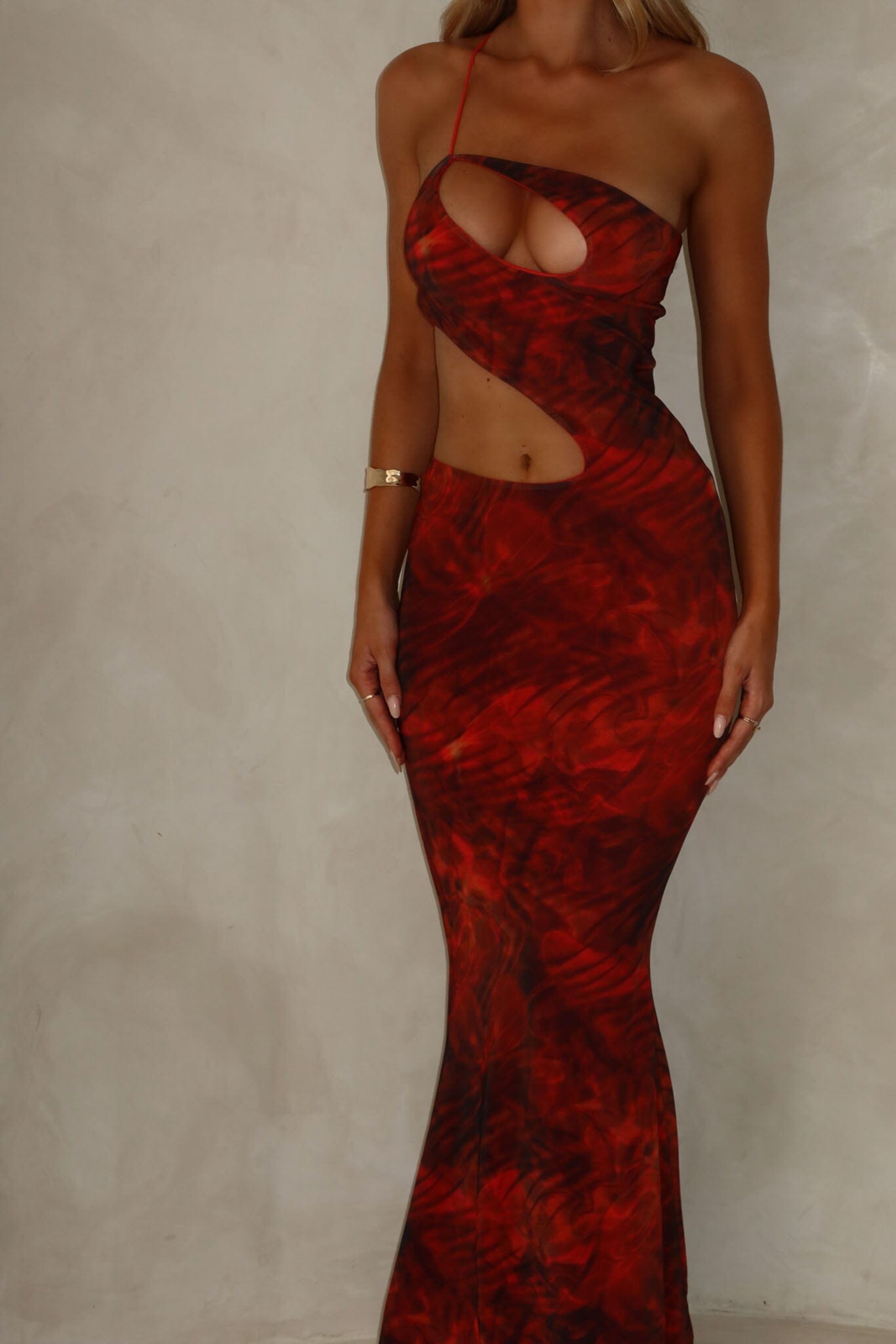 Flowering Girl Women Cut Out Printed Maxi Dress Orange