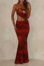 Flowering Girl Women Cut Out Printed Maxi Dress Orange
