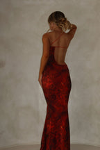 Flowering Girl Women Cut Out Printed Maxi Dress Orange