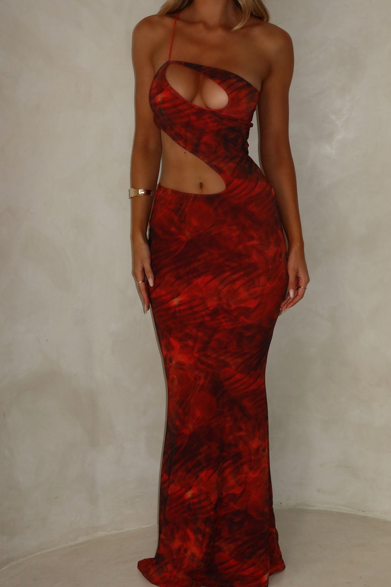 Flowering Girl Women Cut Out Printed Maxi Dress Orange