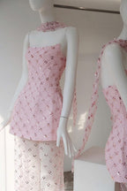 Flowering Girl Women Strapless Sequins Pearl Mini Dress In Pink