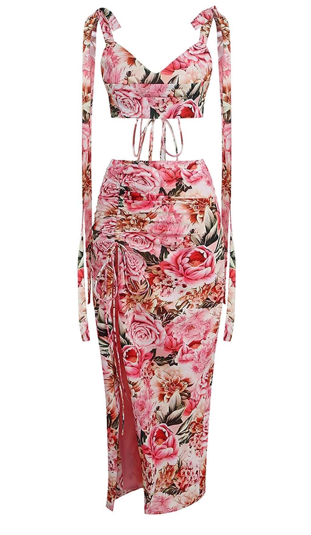 Flowering Girl Women Floral Design Two Piece Set In Pink