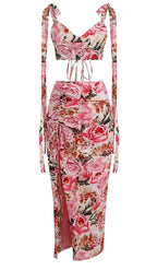 Flowering Girl Women Floral Design Two Piece Set In Pink