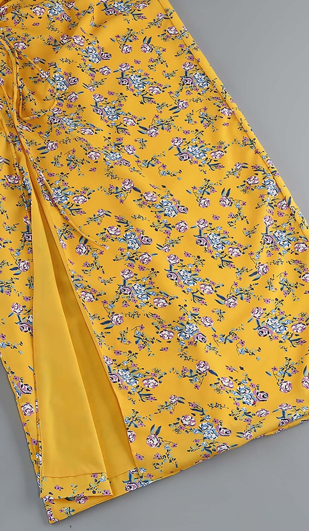 Flowering Girl Women Floral Design Two Piece Set In Yellow