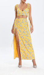 Flowering Girl Women Floral Design Two Piece Set In Yellow
