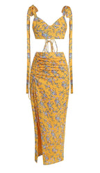 Flowering Girl Women Floral Design Two Piece Set In Yellow