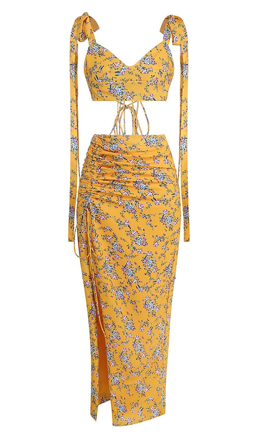Flowering Girl Women Floral Design Two Piece Set In Yellow