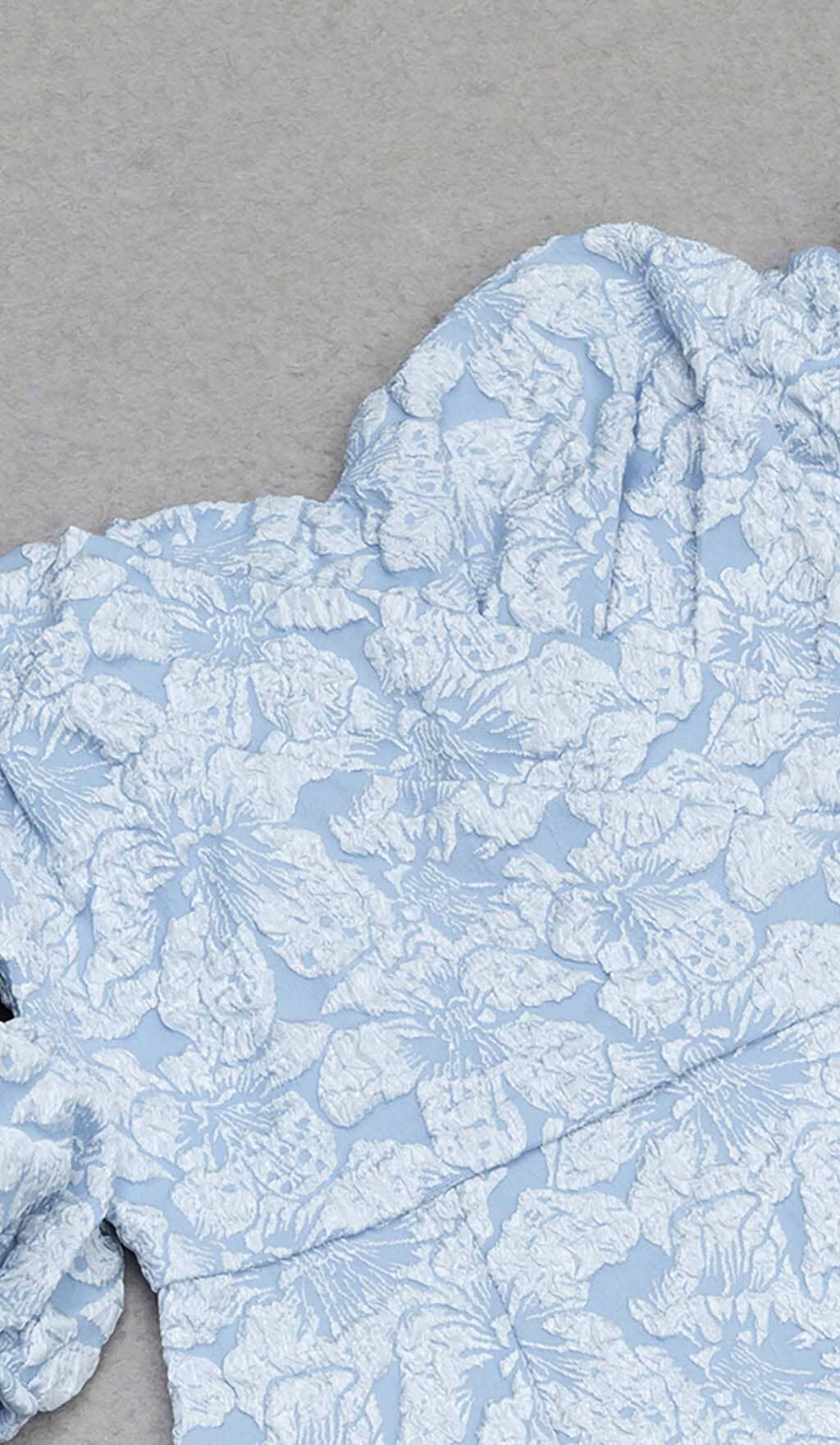 Jacquard Puff Sleeve Midi Dress In Sky Blue