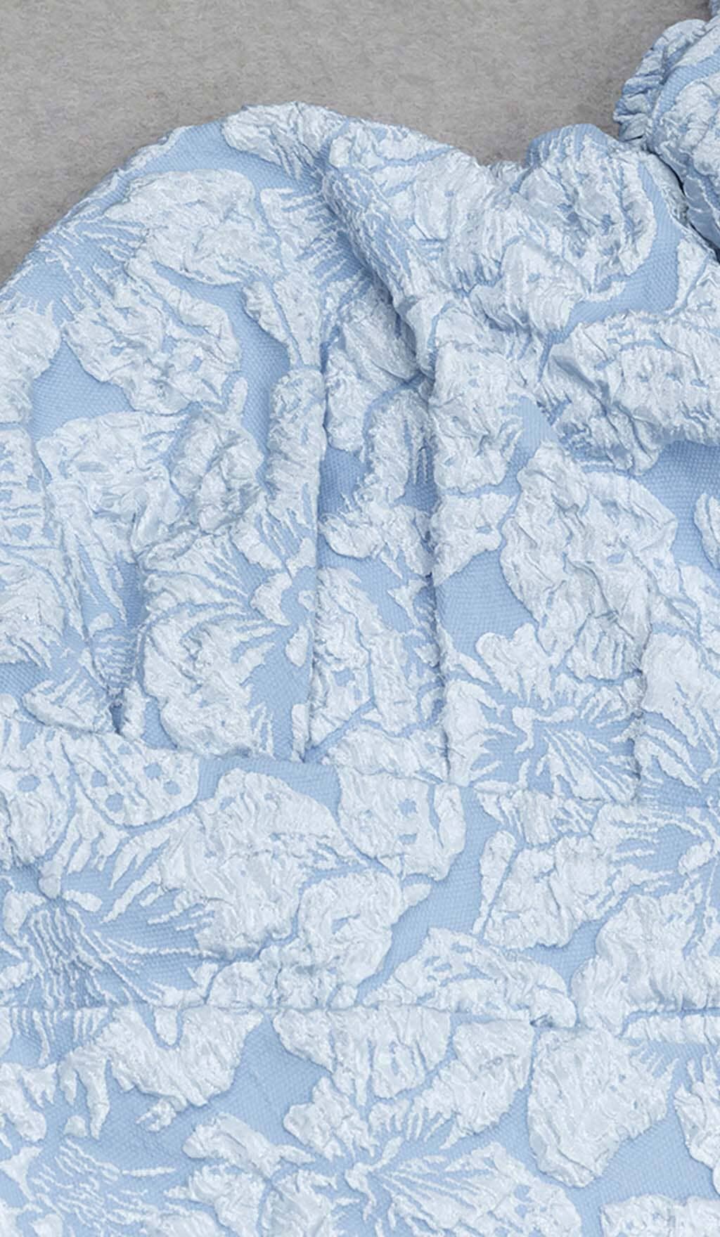 Jacquard Puff Sleeve Midi Dress In Sky Blue