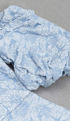 Jacquard Puff Sleeve Midi Dress In Sky Blue