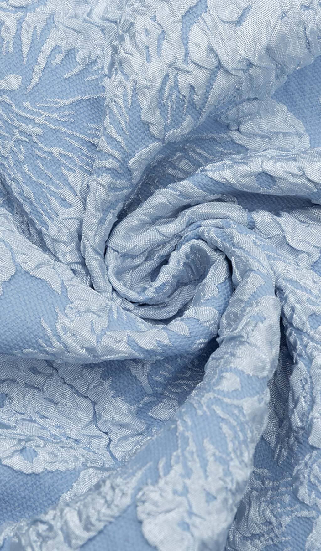 Jacquard Puff Sleeve Midi Dress In Sky Blue