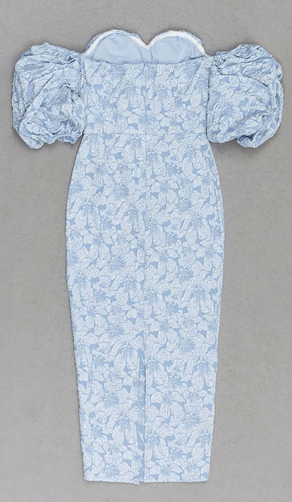 Jacquard Puff Sleeve Midi Dress In Sky Blue