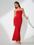 Jocelyn Bowknot-Side Bandage Strapless Maxi Dress In Red