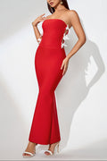 Jocelyn Bowknot-Side Bandage Strapless Maxi Dress In Red