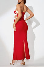 Jocelyn Bowknot-Side Bandage Strapless Maxi Dress In Red