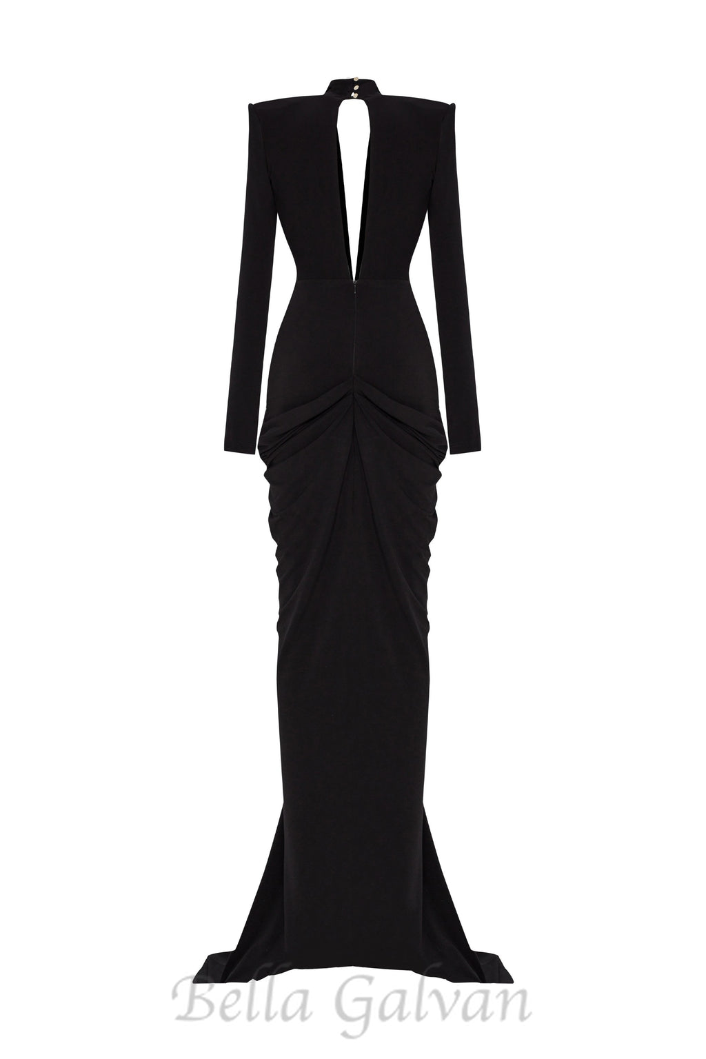 Flowering Girl Women Black Stretchy Gold Flower Embroidered V-Neck Long Sleeved Maxi Dress