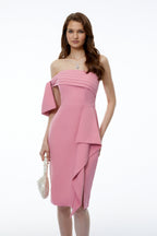 Faith Pink Off Shoulder Ruched Midi Dress