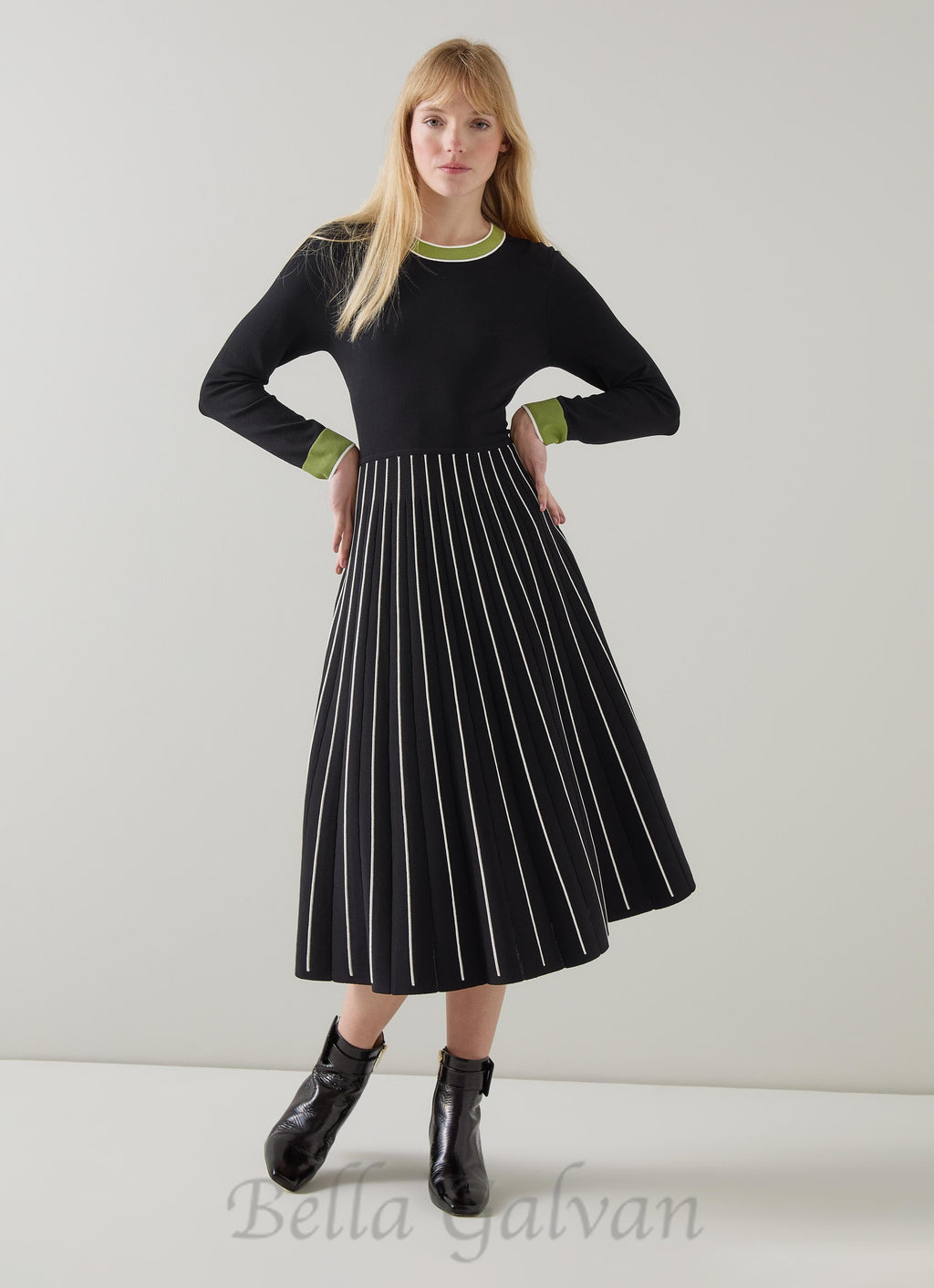 Flowering Girl Women multi knitted midi dress in black