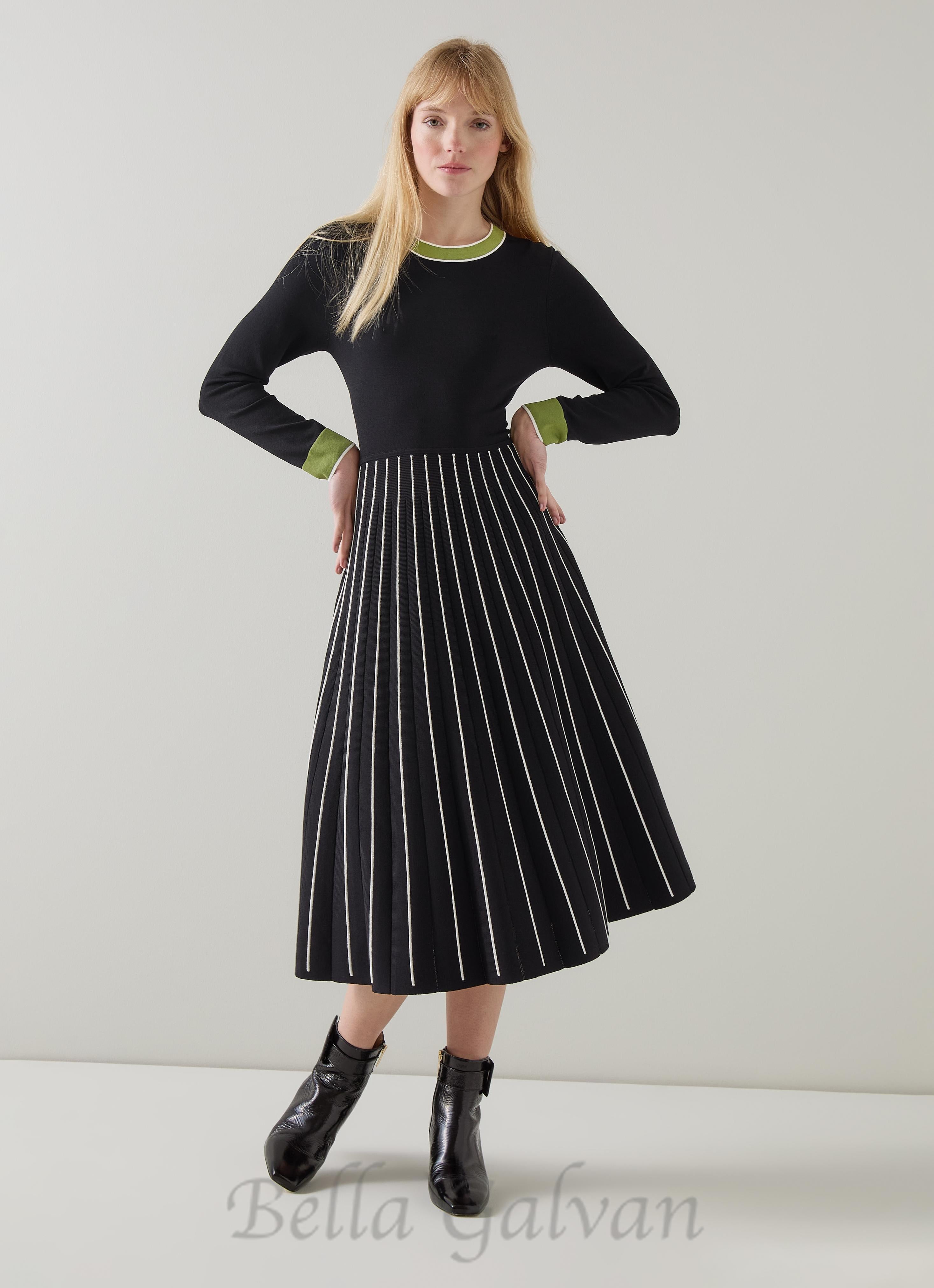 Flowering Girl Women multi knitted midi dress in black