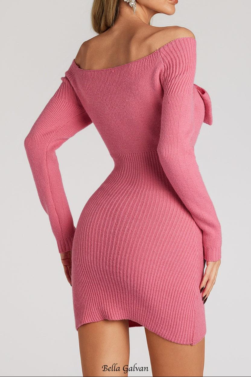 kay Off Shoulder Bow jersey Mini Dress in rose red