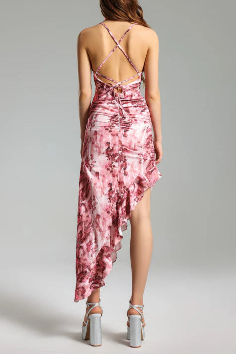 Flowering Girl Women Floral Ruffled Skew Dress