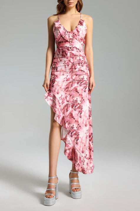 Flowering Girl Women Floral Ruffled Skew Dress