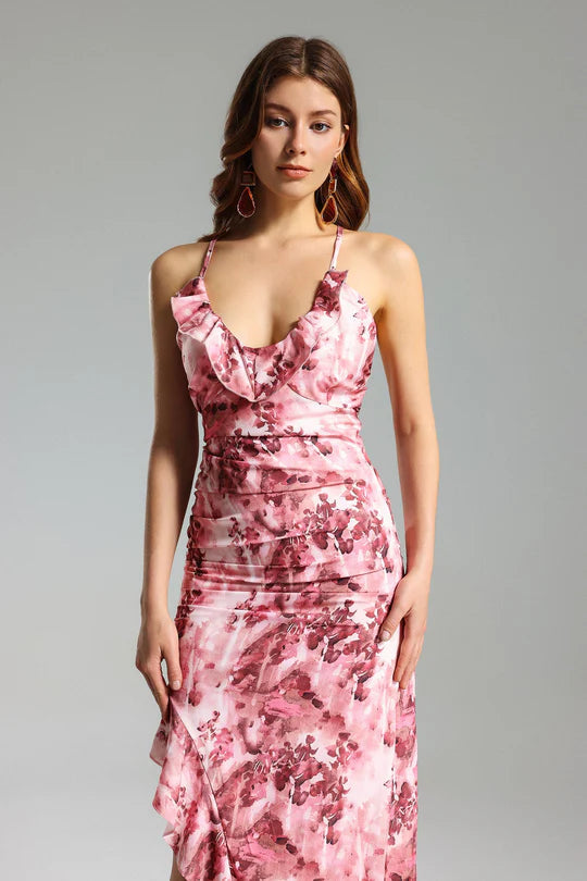 Flowering Girl Women Floral Ruffled Skew Dress