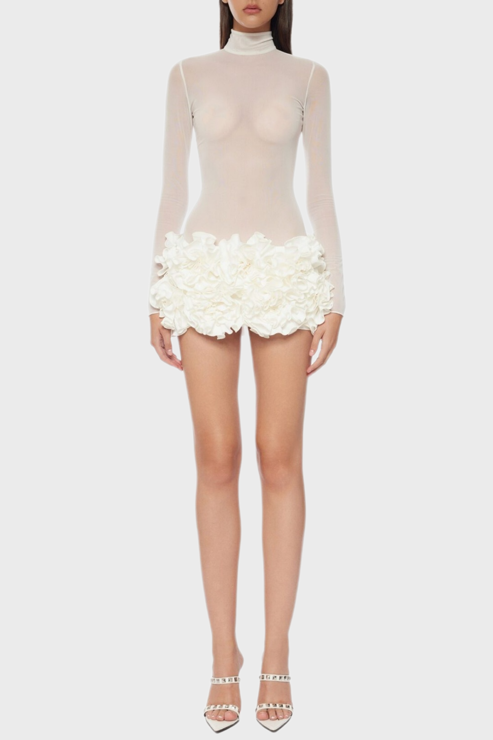 Flowering Girl Women Fionna Floral Mesh Long Sleeve Mini Dress - White