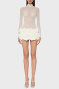 Flowering Girl Women Fionna Floral Mesh Long Sleeve Mini Dress - White