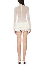 Flowering Girl Women Fionna Floral Mesh Long Sleeve Mini Dress - White