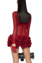Flowering Girl Women Fionna Floral Mesh Long Sleeve Mini Dress - Red