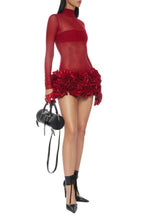 Flowering Girl Women Fionna Floral Mesh Long Sleeve Mini Dress - Red