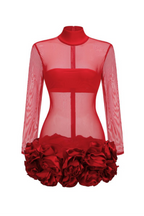 Flowering Girl Women Fionna Floral Mesh Long Sleeve Mini Dress - Red