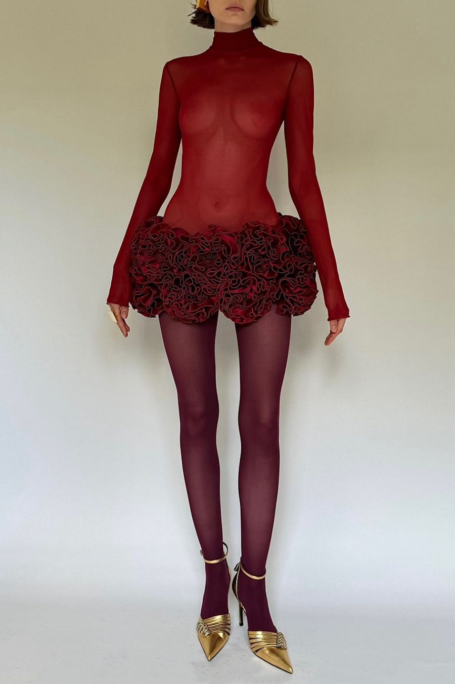 Flowering Girl Women Fionna Floral Mesh Long Sleeve Mini Dress - Red