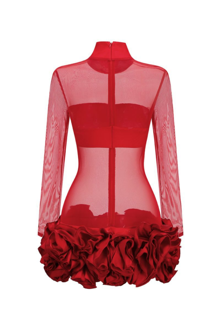 Flowering Girl Women Fionna Floral Mesh Long Sleeve Mini Dress - Red