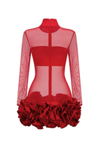Flowering Girl Women Fionna Floral Mesh Long Sleeve Mini Dress - Red