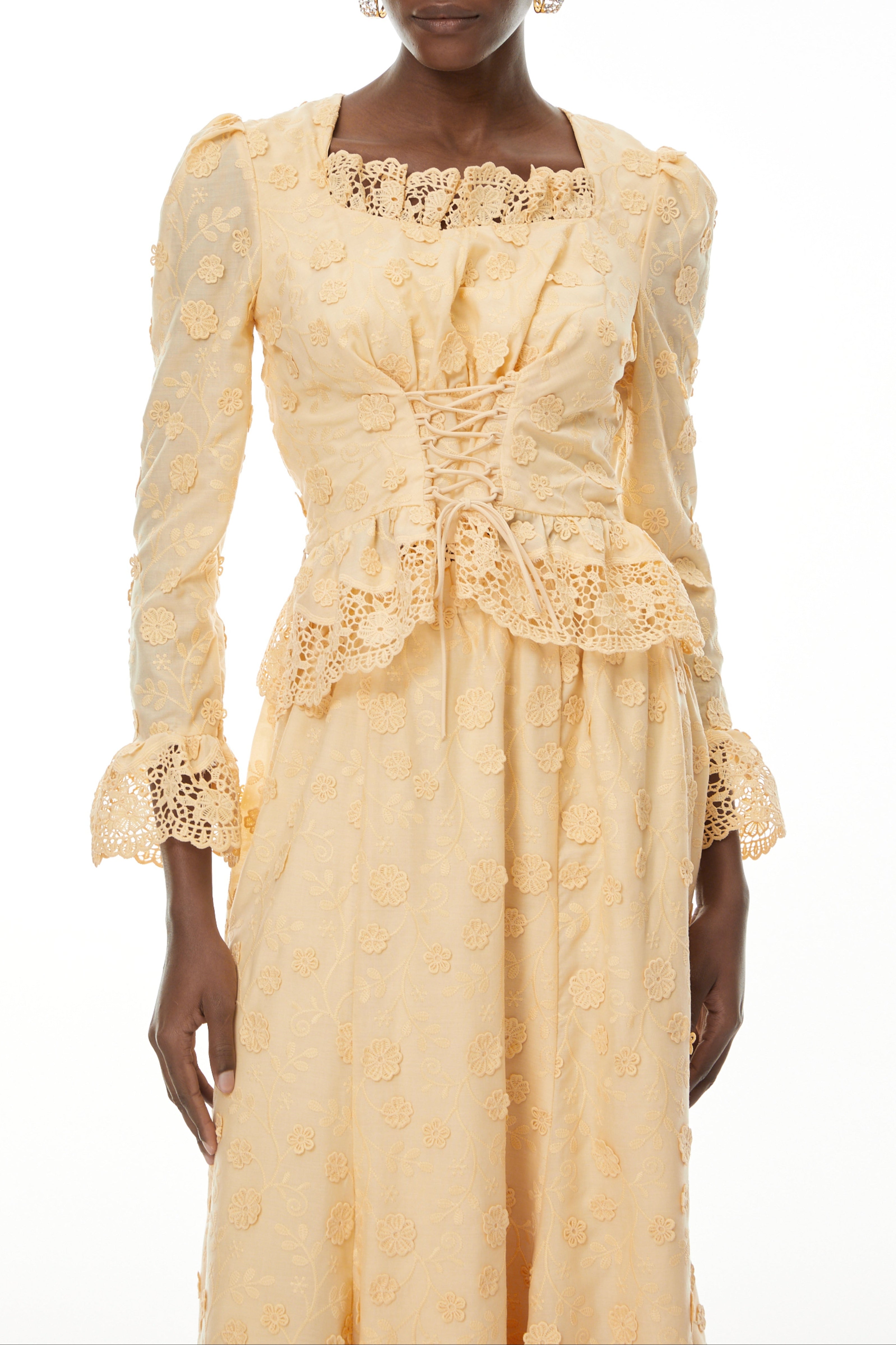 Rebecca Floral Lace Blouse & Skirt Set In Apricot