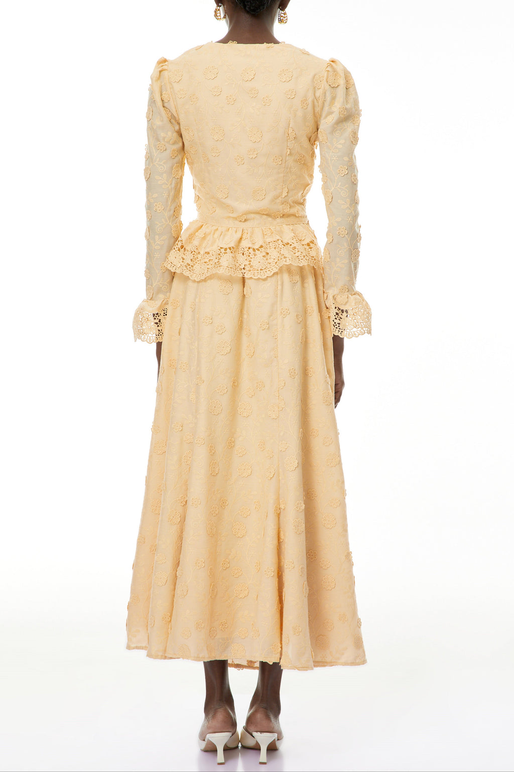 Rebecca Floral Lace Blouse & Skirt Set In Apricot