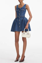 Flowering Girl Women Flared Denim Mini Dress
