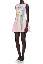 Flowering Girl Women Pink Sleeveless Boat Neck 3D Floral Print A-Line Mini Dress